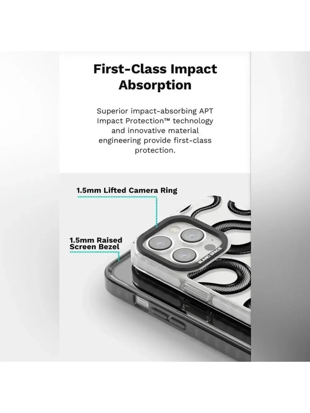iPhone 15 Pro Max Blanc Space clear impact case with text